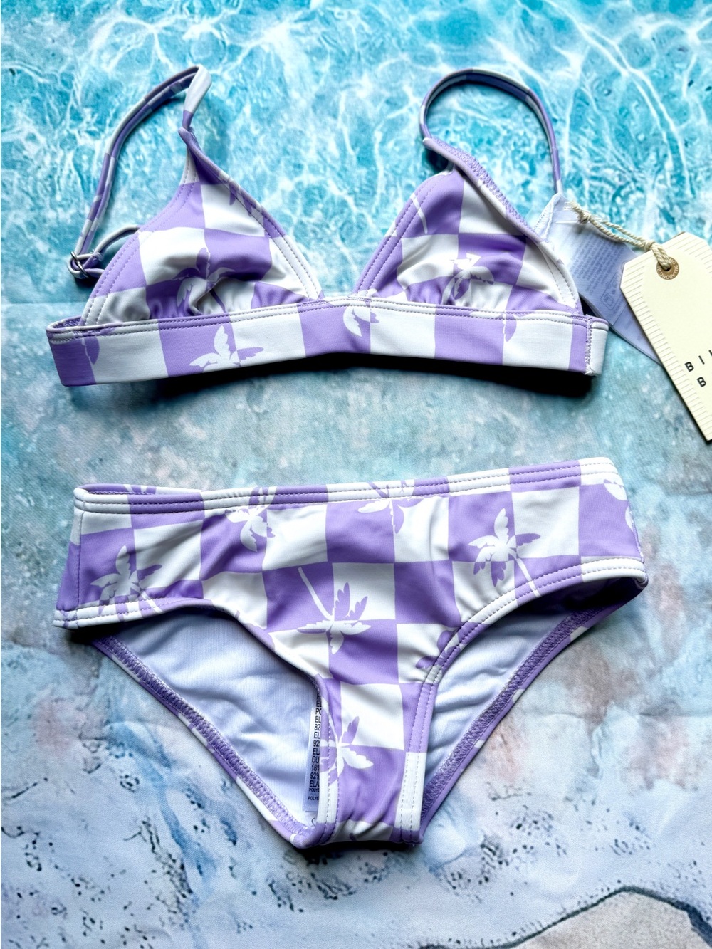 Billabong Girl’s Check Your Palm Purple and White Bikini Set Size 6
